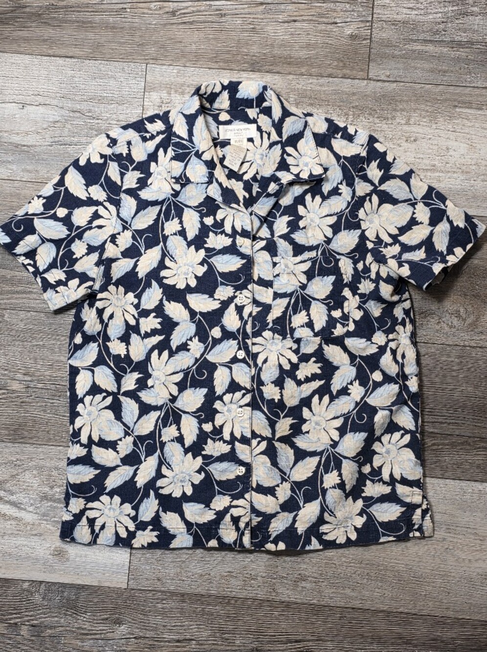 Jones New York Vintage Linen Cotton Tropical Floral AOP Button-Down Shirt Sz PM
